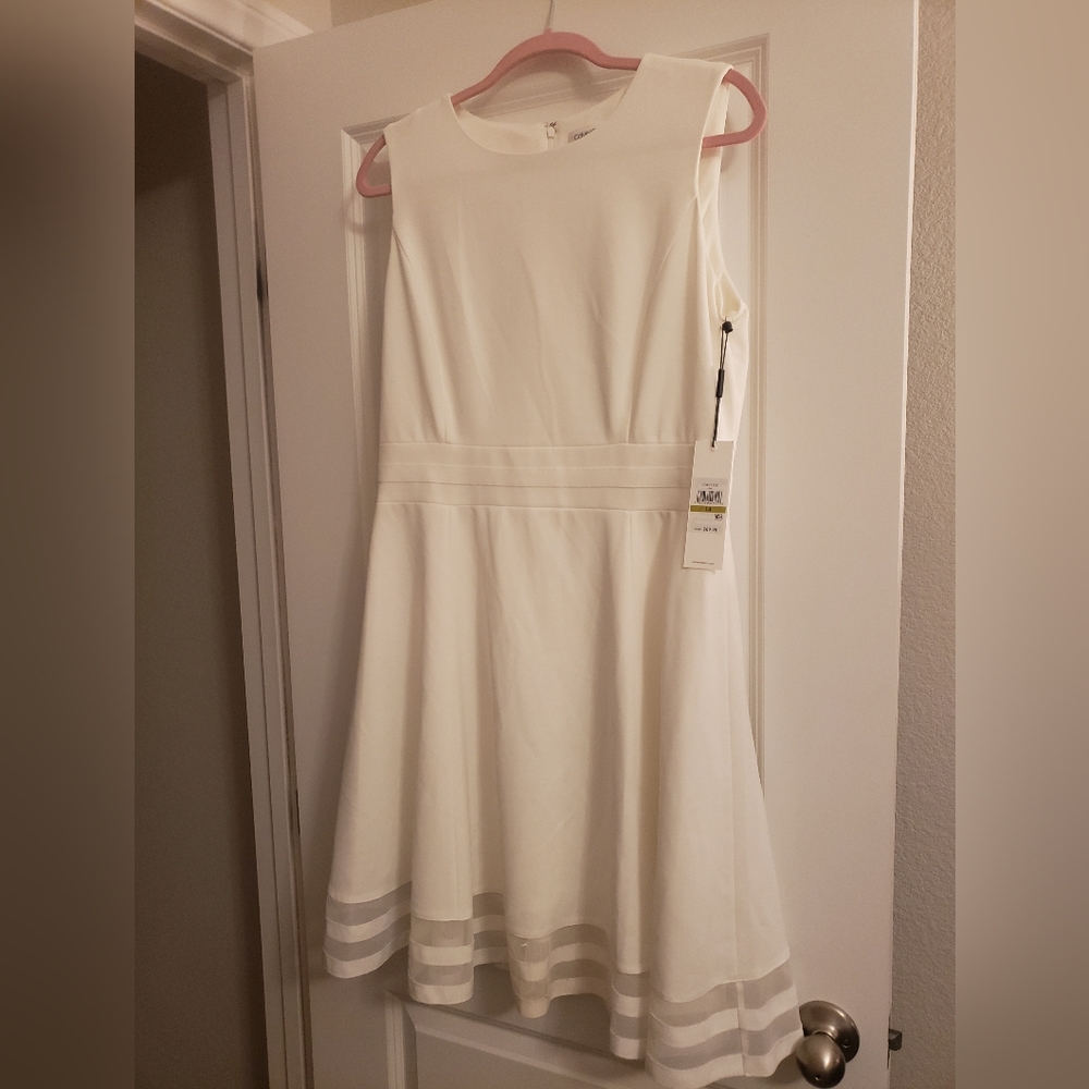 Calvin Klein roundneck fit and flair white dress size 14